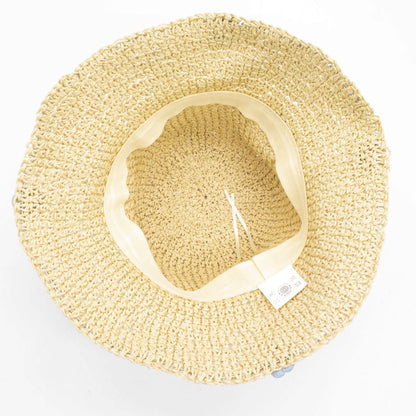 Nomad Sari Sombrero de Paja de Ala Blanda para el Sol - Flores Beige y Azules
