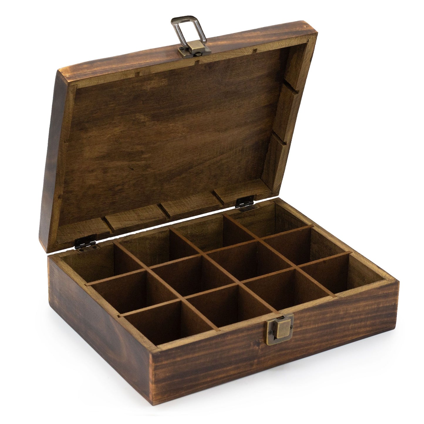 Caja de Té en Madera Tallada con 12 compartimentos