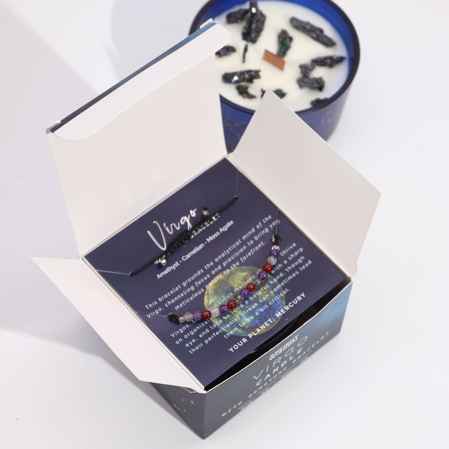 Vela de Cristal del Zodiaco con Pulsera de Piedras Preciosas Signo Virgo