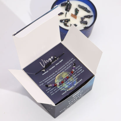 Vela de Cristal del Zodiaco con Pulsera de Piedras Preciosas Signo Virgo