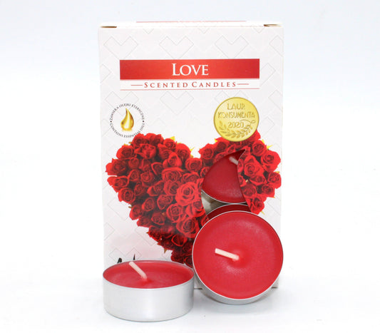 Caja de 6 Velas de Té Perfumadas Fragancia a Amor