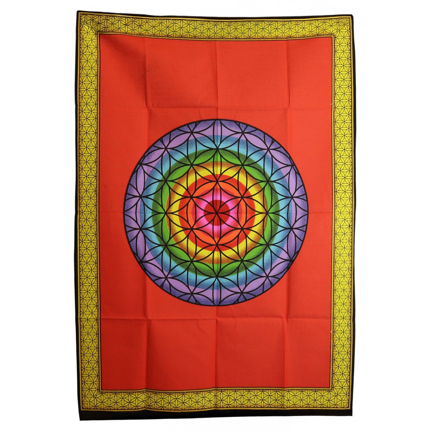 Arte mural de algodón (70x110cm) - Flor de la Vida en arcoíris