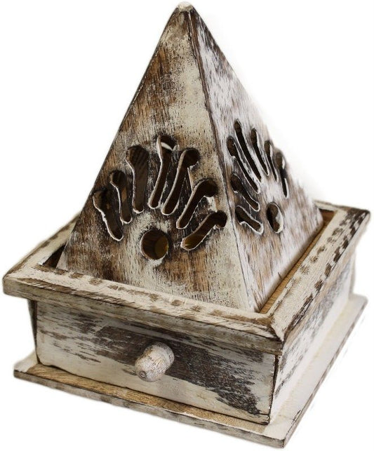 Porta Incienso de Pirámide de Color Blanco Lavado