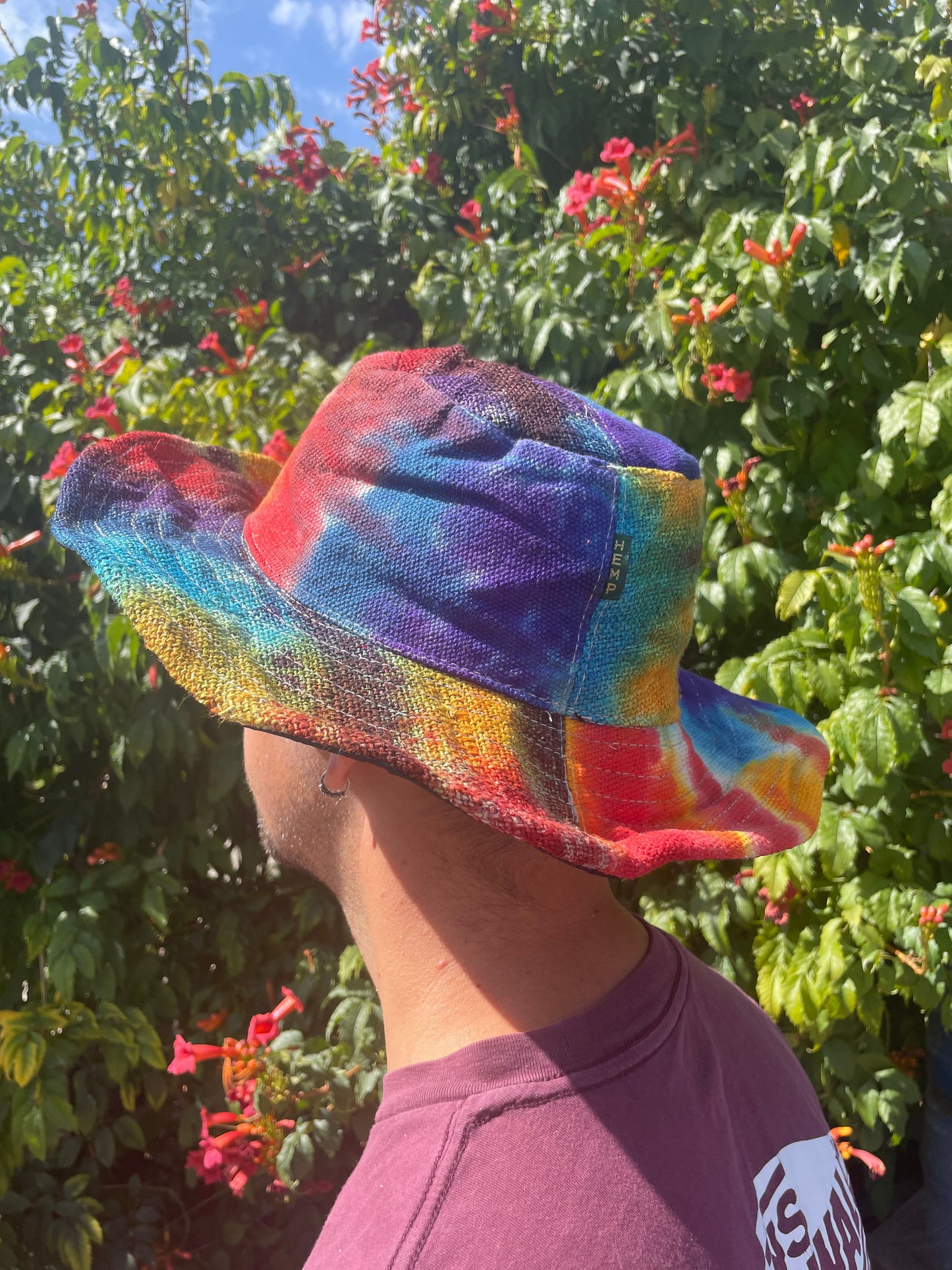 Sombrero Boho de Cáñamo y Algodón con parches y aros Tiedye
