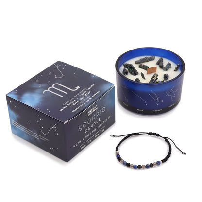 Vela de Cristal del Zodiaco con Pulsera de Piedras Preciosas Signo Escorpio