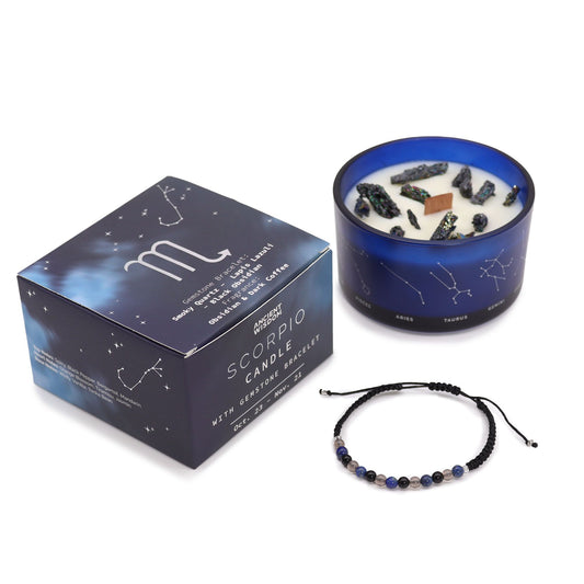 Vela de Cristal del Zodiaco con Pulsera de Piedras Preciosas - Signo Escorpio