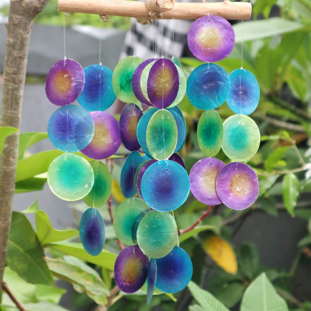 Carillón de madera - Cruz - Verde y morado