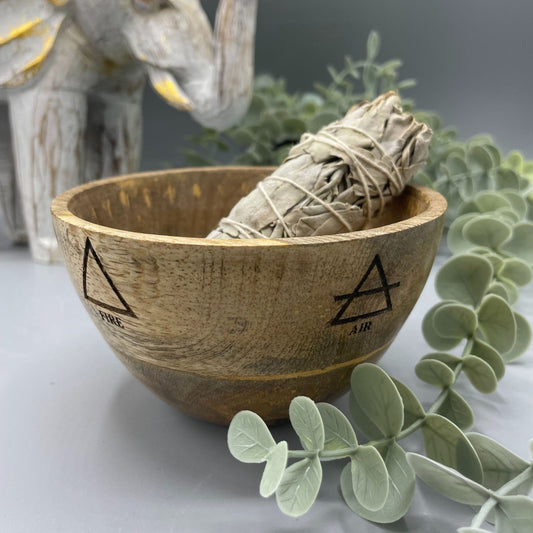 Cuenco de Madera para Ofrendas y Rituales, Los Cuatro Elementos (11x7cms)