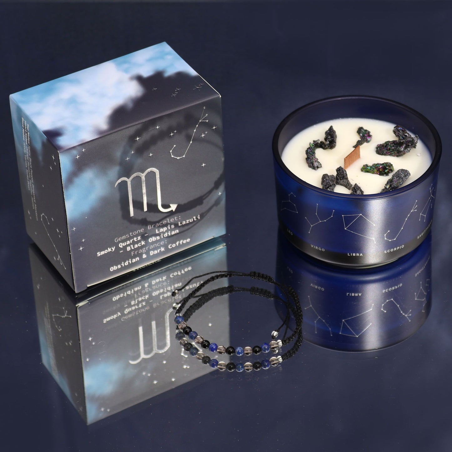 Vela de Cristal del Zodiaco con Pulsera de Piedras Preciosas - Signo Escorpio