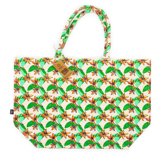 Bolsa Grande con Flores de Frangipani de Color Verde