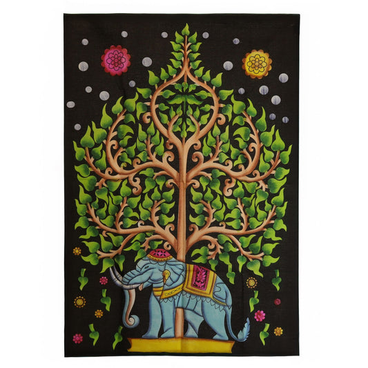 Arte de pared de algodón (70x110 cm) - Elefante y Árbol de la Vida