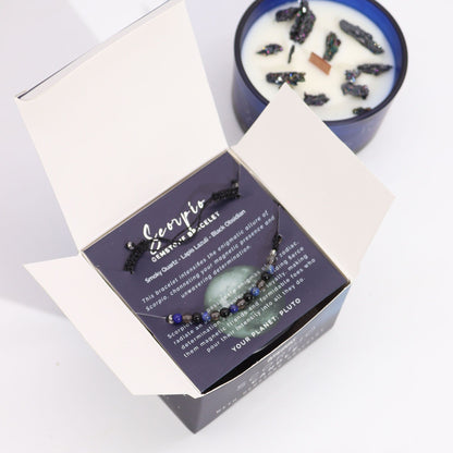Vela de Cristal del Zodiaco con Pulsera de Piedras Preciosas Signo Escorpio