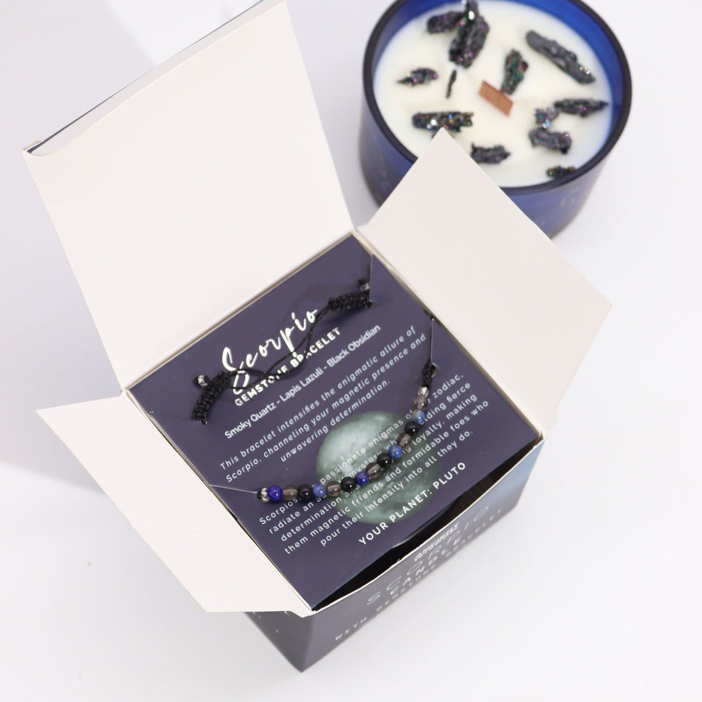 Vela de Cristal del Zodiaco con Pulsera de Piedras Preciosas - Signo Escorpio
