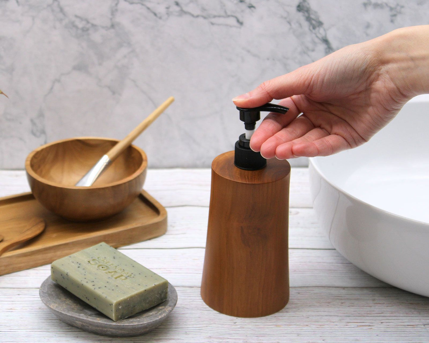 Dispensador de jabón de madera de teca natural - Taper