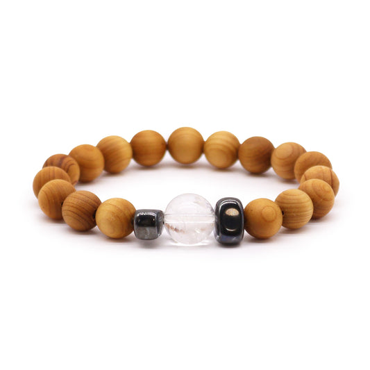 Pulsera de Cedro - Chakra Corona - Cuarzo Claro