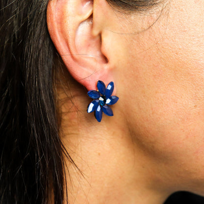 Pendientes de Cristal Vintage - Flores - Azul