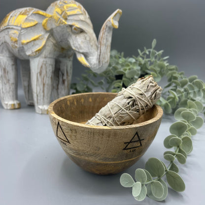 Cuenco de Madera para Ofrendas y Rituales, Los Cuatro Elementos (11x7cms)