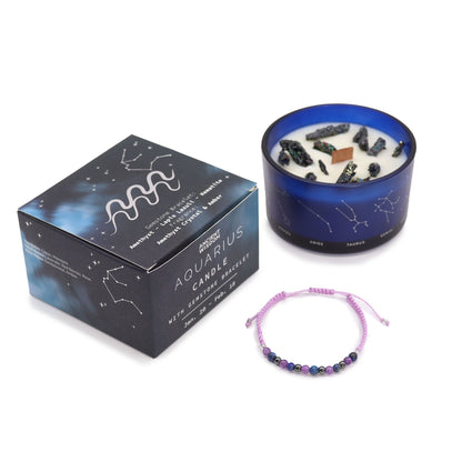 Vela de Cristal del Zodiaco con Pulsera de Piedras Preciosas Signo Aquario