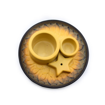 Soporte cerámico para Palo Santo e Incienso - Mandala - Arena y Gris