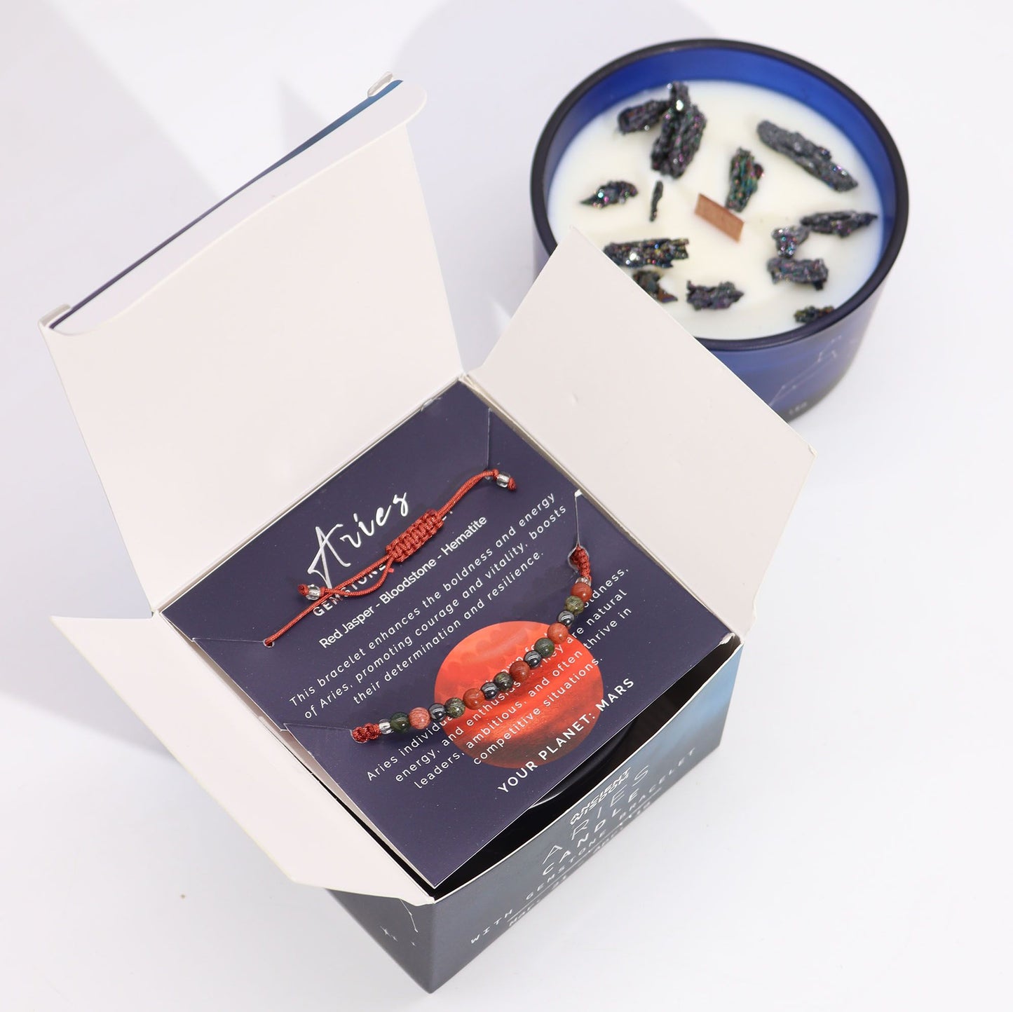 Vela de Cristal del Zodiaco con Pulsera de Piedras Preciosas Signo Aries
