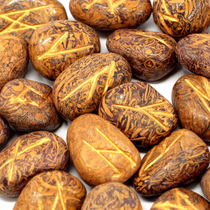 Juego de Runas de La India de Serpiente Jaspe en Bolsa