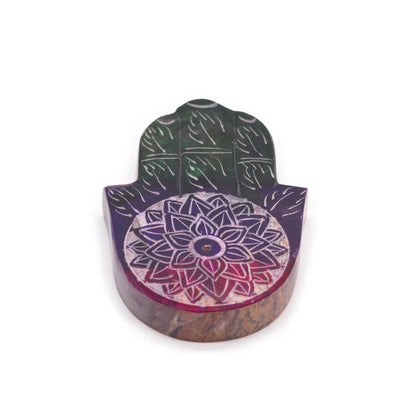 Porta Incienso Hamsa de Esteatita Flor de Loto (9x6cm)