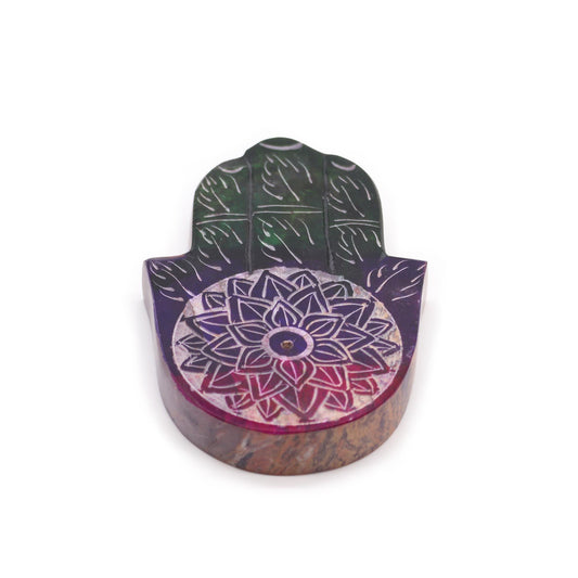 Porta Incienso Hamsa de Esteatita Flor de Loto (9x6cm)