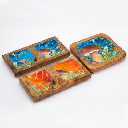 Bandeja doble 20x10x2.5cm - Diseño seta verde azulado