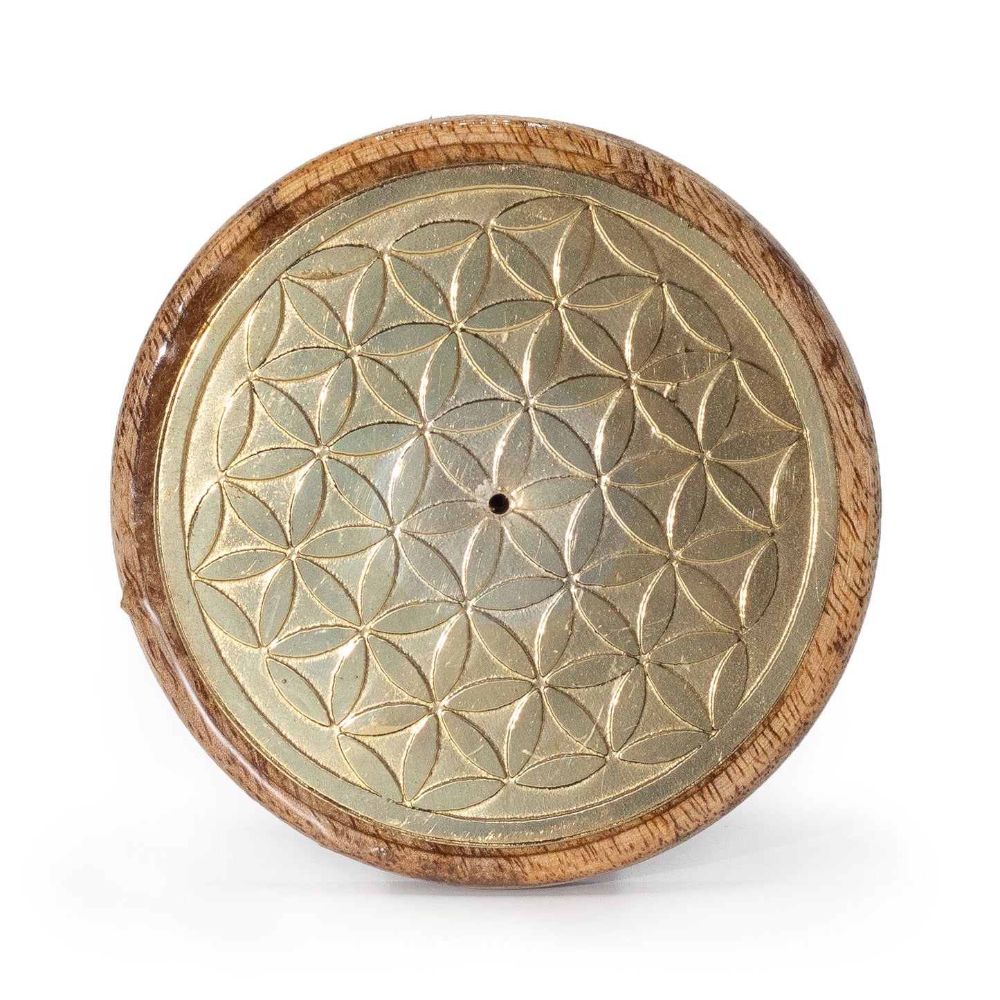 Quemador de Incienzo de Madera de Mango con Figura de Flor de La Vida