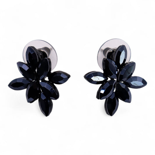Pendientes de Cristal Vintage - Flores - Negro Azabache