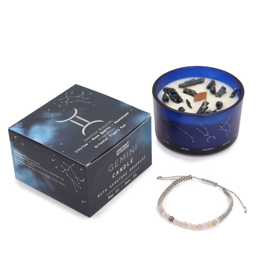 Vela de Cristal del Zodiaco con Pulsera de Piedras Preciosas - Signo Géminis