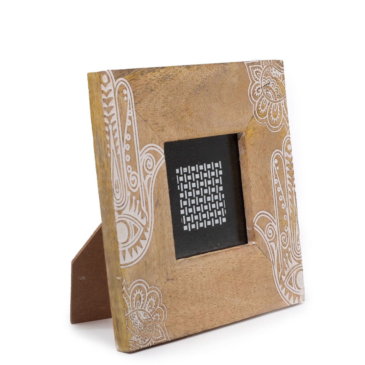 Pequeño Marco de Madera de Mango (para 10x15cm) 20x20x2cm- Hamsa Blanco