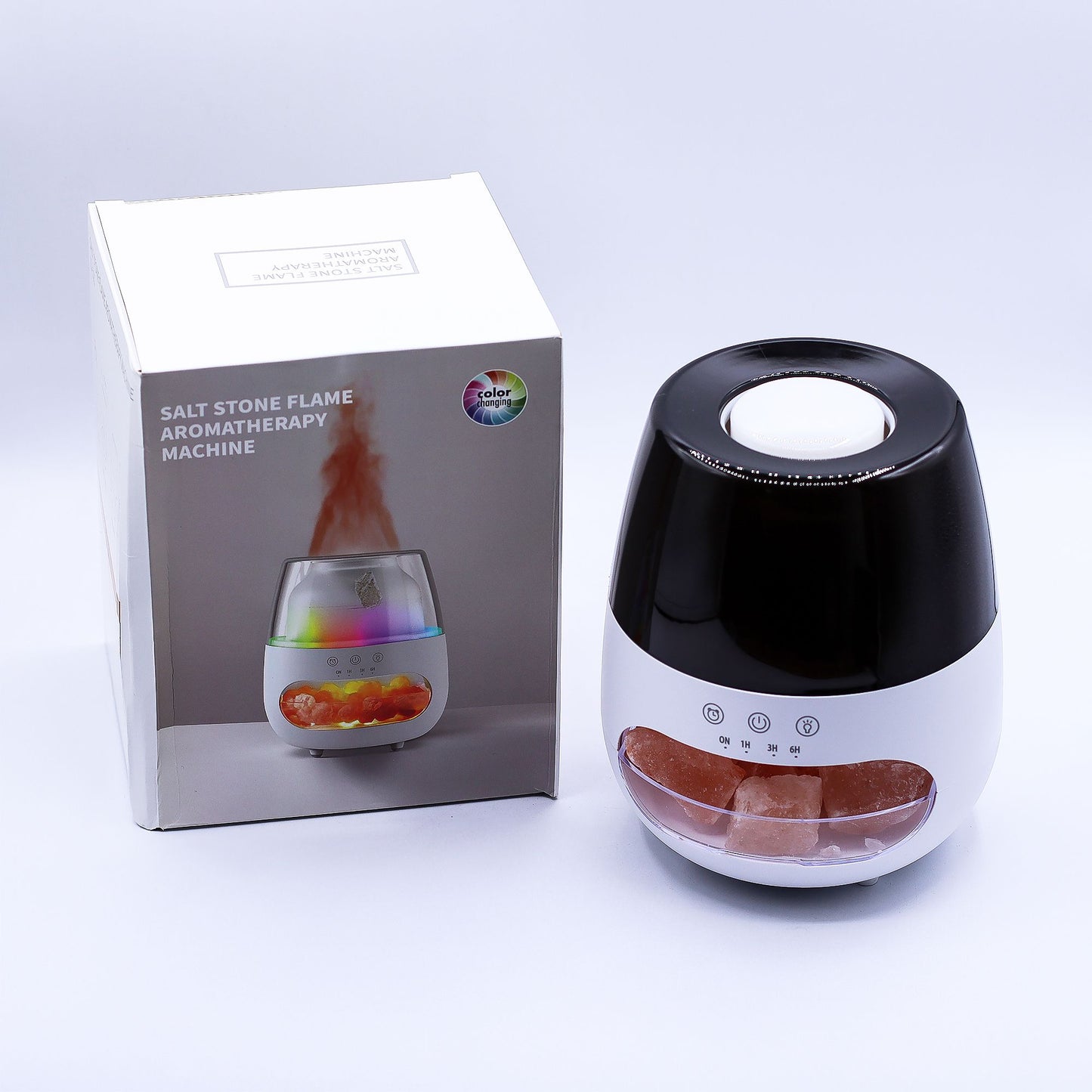 Difusor de aroma con efecto de llama de piedra de sal - USB blanco - Cambio de color y temporizador