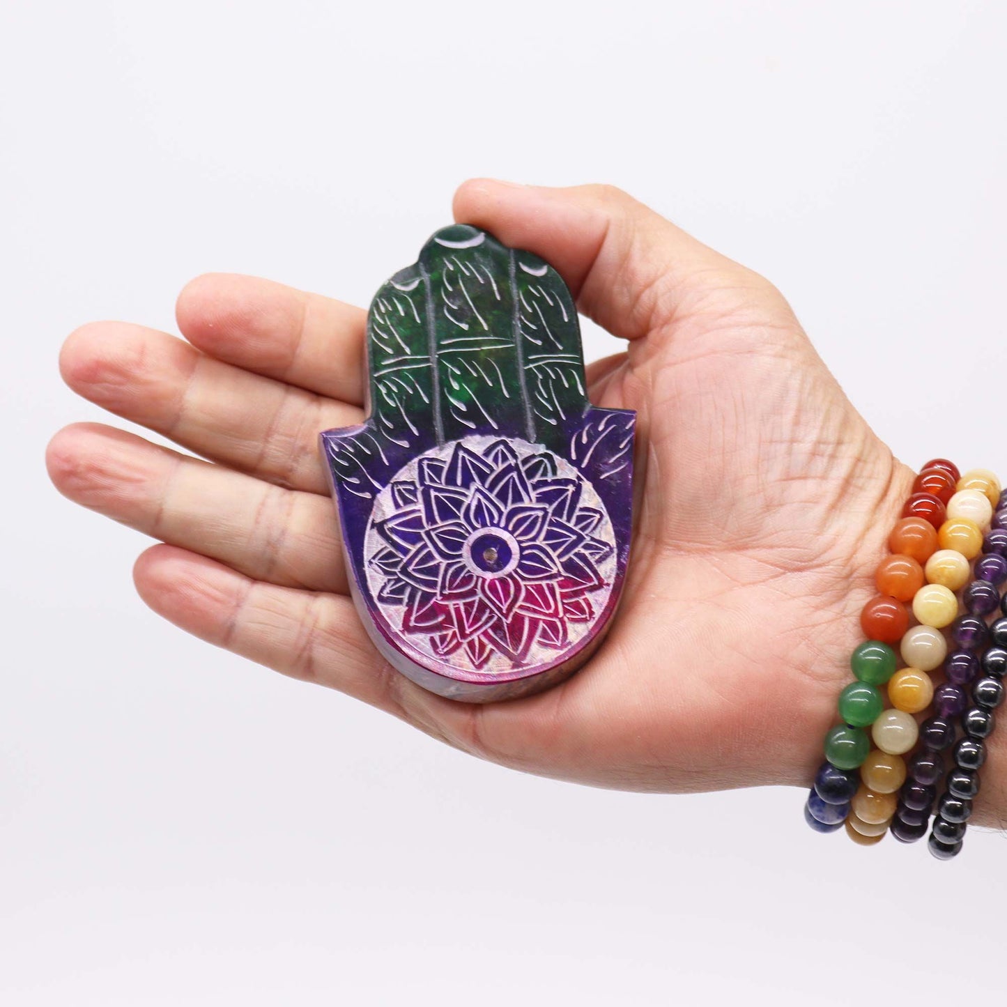 Porta Incienso Hamsa de Esteatita Flor de Loto (9x6cm)