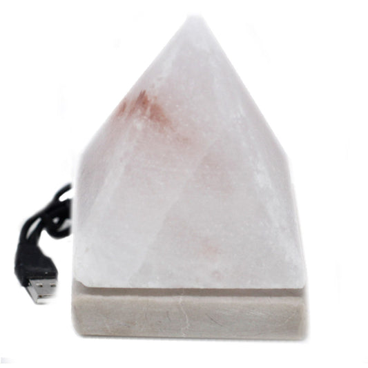 Lámpara de Sal en forma de Pirámide Blanca, conexión USB-A (9 cms)