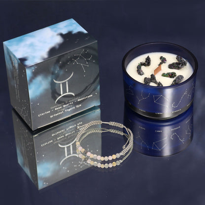 Vela de Cristal del Zodiaco con Pulsera de Piedras Preciosas - Signo Géminis