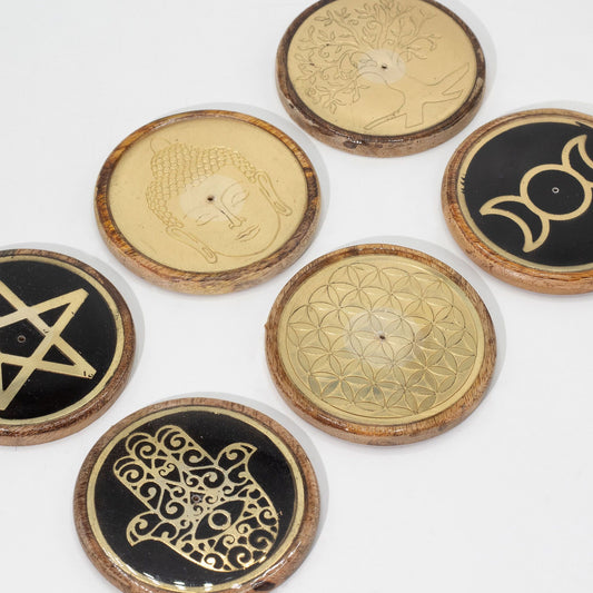 Quemador de Incienzo de Madera de Mango con Figura de Flor de La Vida