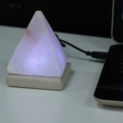 Lámpara de Sal en forma de Pirámide Blanca, conexión USB-A (9 cms)