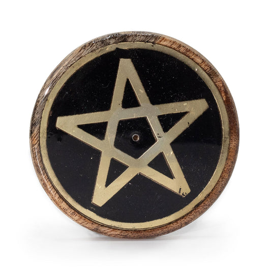 Portaincienzo en Forma de Disco Hamsa en Madera de Mango con Pentágono