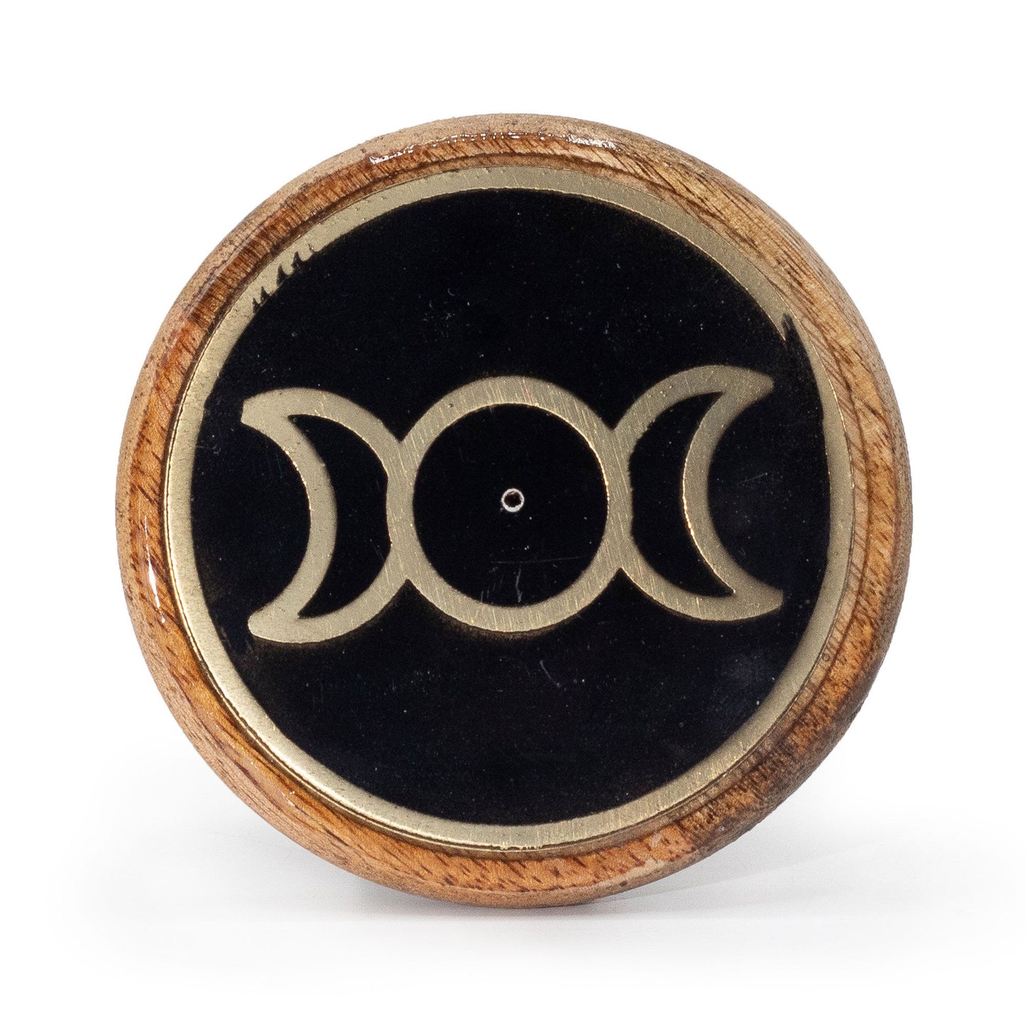 Soporte para incienso color Oro y negro sobre madera de mango con Triple Luna