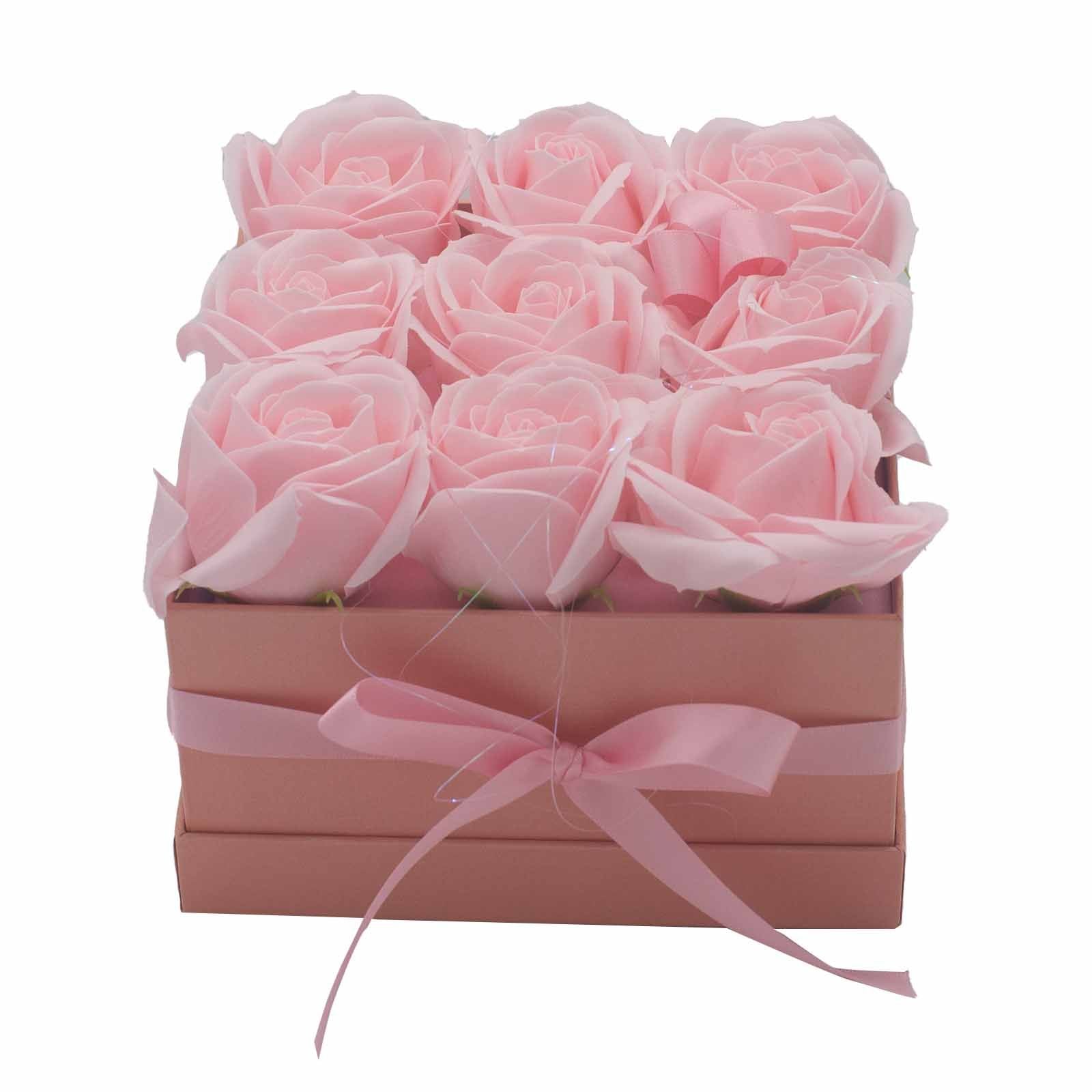 Caja de Regalo - Flor de Jabón  9 Rosas Rosas - cuadrado