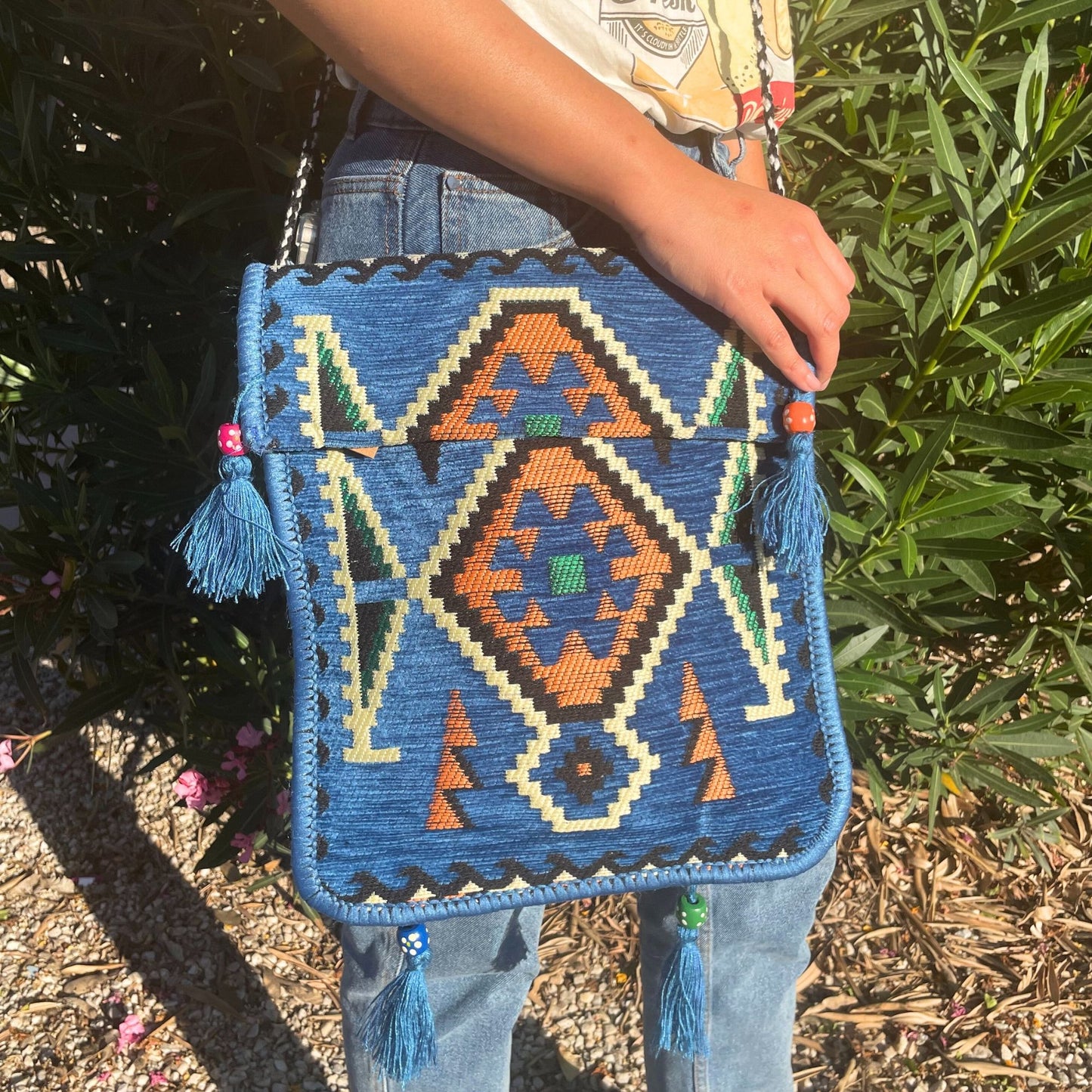 Bolso Bandolera Kilim Azul Cielo