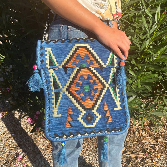 Bolso Bandolera Kilim Azul Cielo