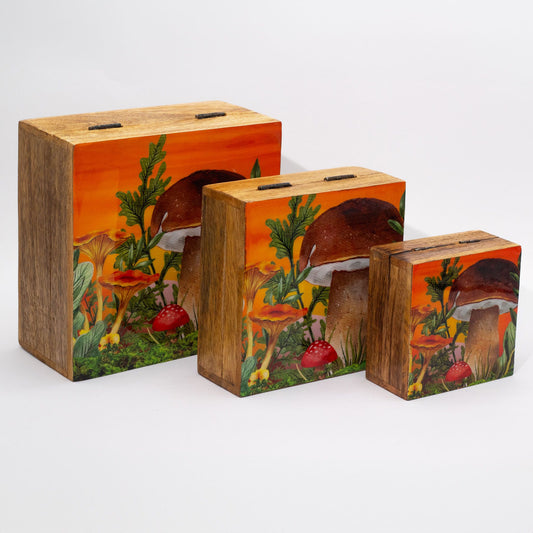 Caja Mediana para almacenaje diseño Champiñón Granate (13.5x13.5x6cms)