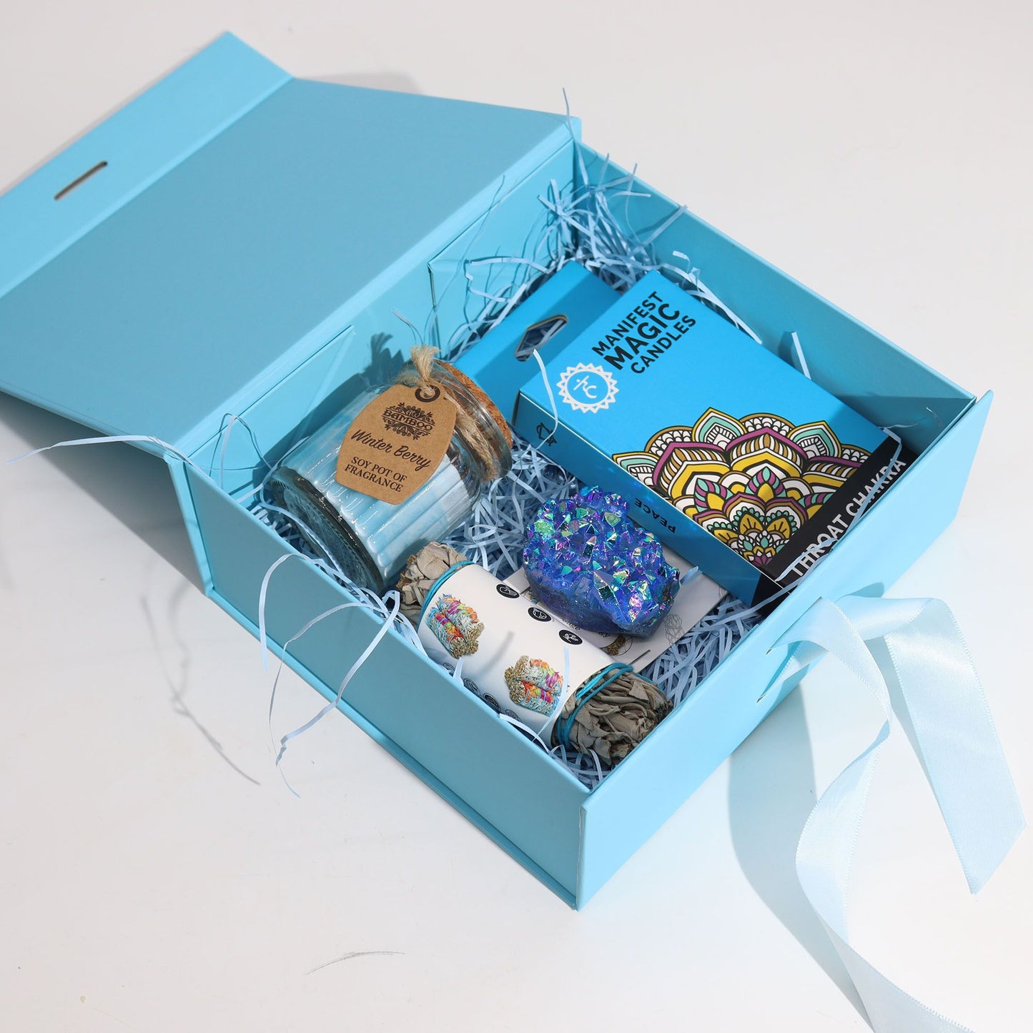 Caja de regalo plegable con Lazo Pequeña 20x18.2x8 cm - Azul Celeste