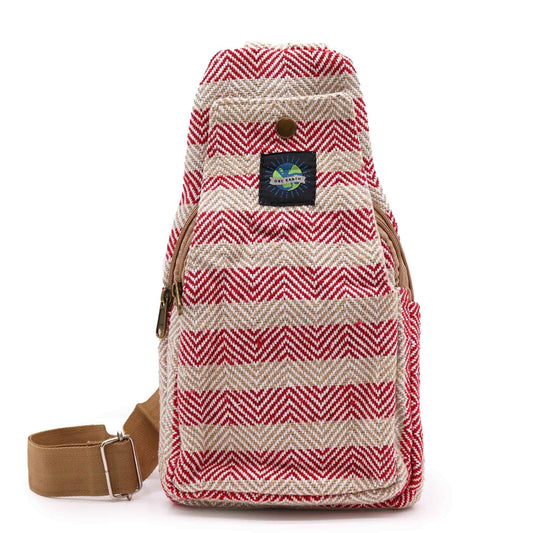 Bolso Bandolera de Algodon Natural con Compartimiento Marron Claro y Rosa