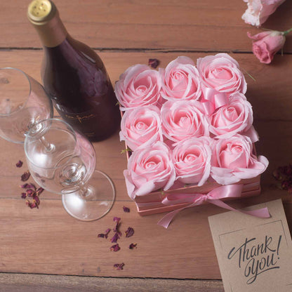 Caja de Regalo - Flor de Jabón  9 Rosas Rosas - cuadrado