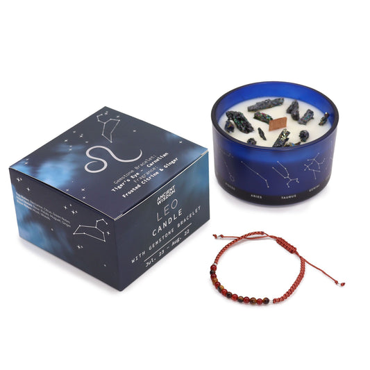 Vela de Cristal del Zodiaco con Pulsera de Piedras Preciosas Signo Leo
