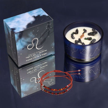 Vela de Cristal del Zodiaco con Pulsera de Piedras Preciosas Signo Leo