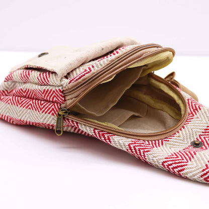Bolso Bandolera de Algodon Natural con Compartimiento Marron Claro y Rosa